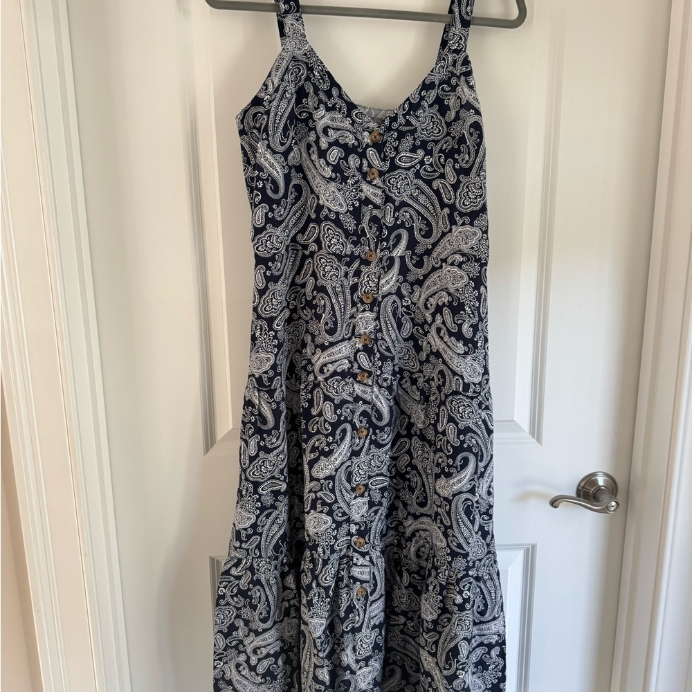 Loft Linen Paisley Print Maxi Dress - Navy and White